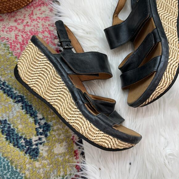 Bussola Black Boho Leather Sling Back Platform Wedge Trinidad Sandal 40 / 9-9.5 - Picture 2 of 11
